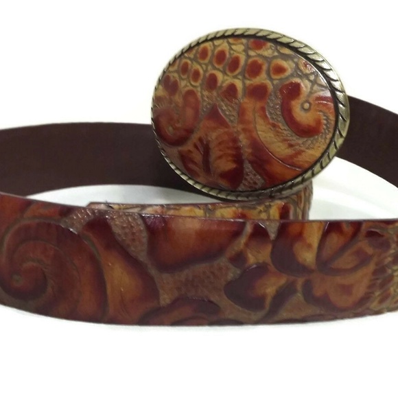 Landes Signature Vintage Tan Tooled Croc Belt M - Picture 2 of 8